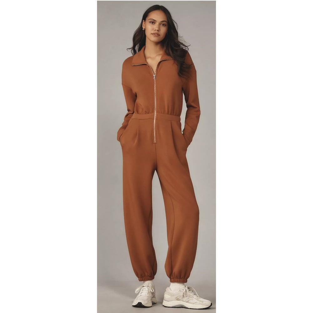 Varley Jessie Jumpsuit DoubleSoft Argan Oil Brown Long Sleeve Half Zip M NEW